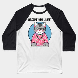 Librarian Grey Cat in Pink Baseball T-Shirt